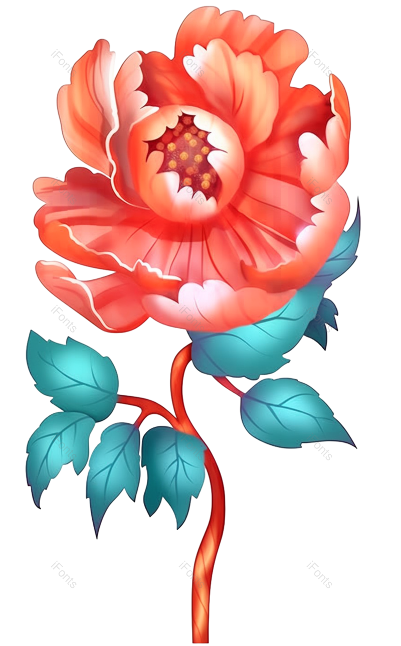 叶子图片,清新元素,红色的花PNG,牡丹免抠素材